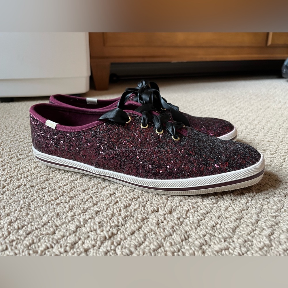 Kate Spade Keds Black Cherry Sparkle Women’s size 9.5
